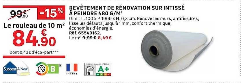 REVÊTEMENT DE RÉNOVATION SUR INTISSÉ À PEINDRE 480 G/M²