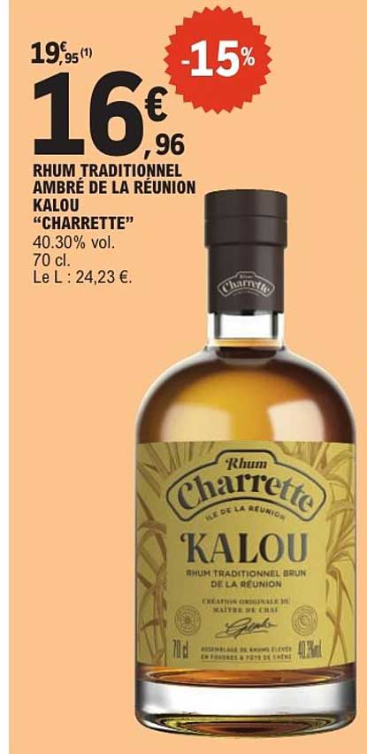 Rhum traditionnel ambré de la Réunion Kalou "Charrette"
