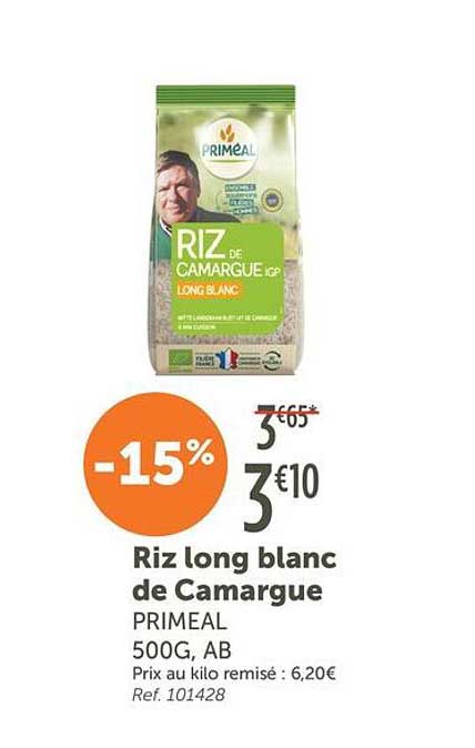 Riz long blanc de Camargue PRIMEAL 500G, AB