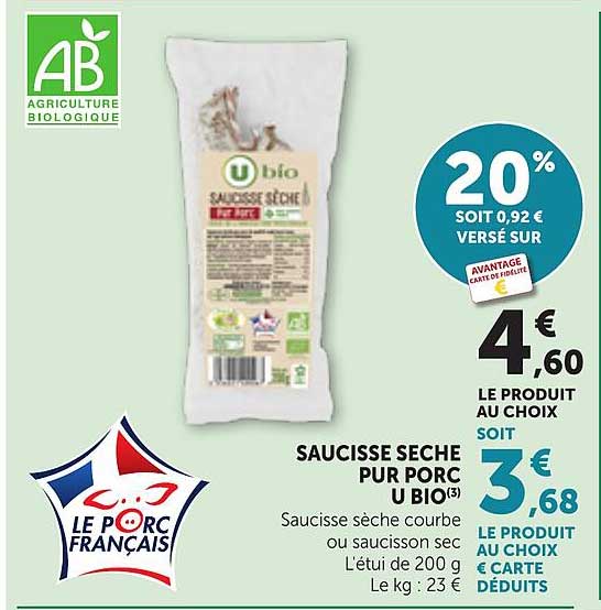 SAUCISSE SECHE PUR PORC U BIO(3)