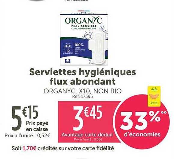 Serviettes hygiéniques flux abondant ORGANYC, X10, NON BIO