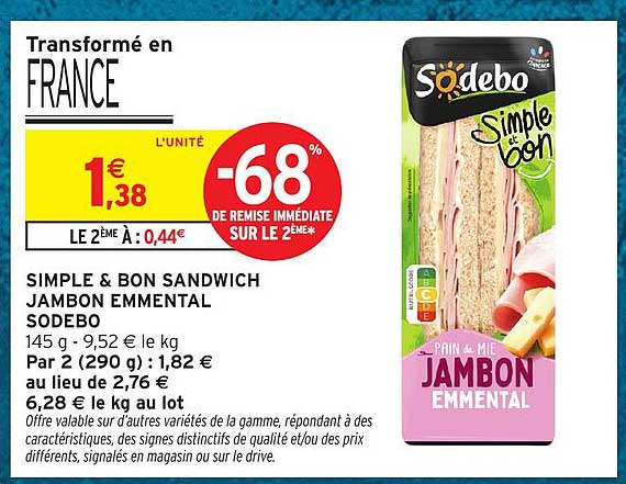 SIMPLE & BON SANDWICH JAMBON EMMENTAL SODEBO