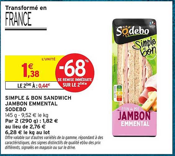 SIMPLE & BON SANDWICH JAMBON EMMENTAL SOLDEBO