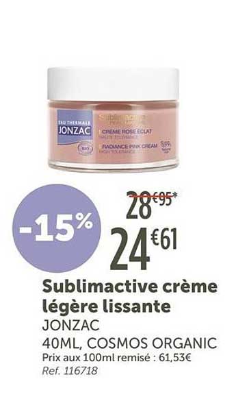 Sublimactive crème légère lissante JONZAC 40ML, COSMOS ORGANIC