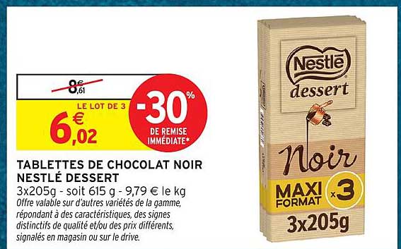 TABLETTES DE CHOCOLAT NOIR NESTLÉ DESSERT