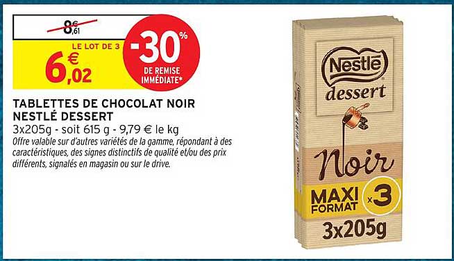 TABLETTES DE CHOCOLAT NOIR NESTLÉ DESSERT