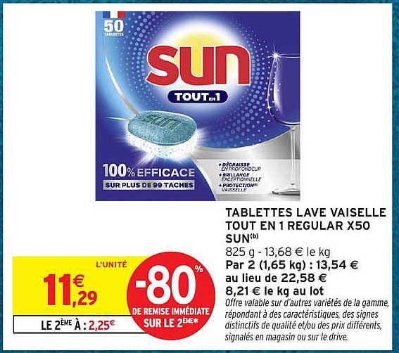 TABLETTES LAVE VAISSELLE TOUT EN 1 REGULAR X50 SUN