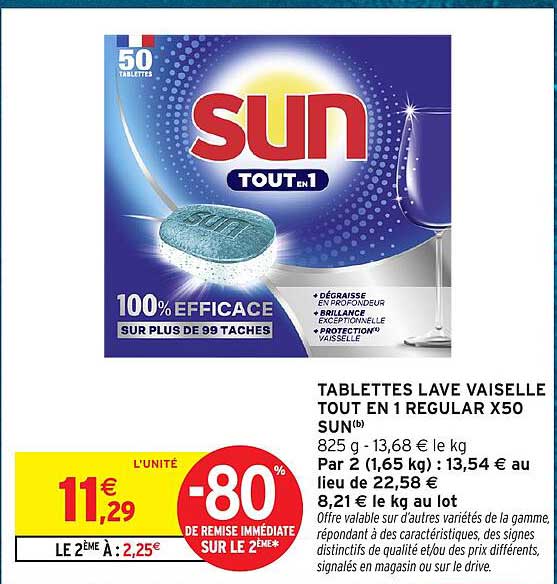 TABLETTES LAVE VAISSELLE TOUT EN 1 REGULAR X50 SUN(b)
