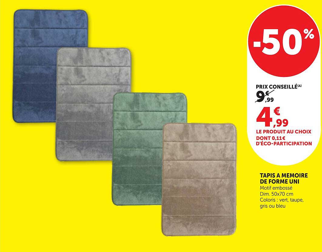 TAPIS A MEMOIRE DE FORME UNI
