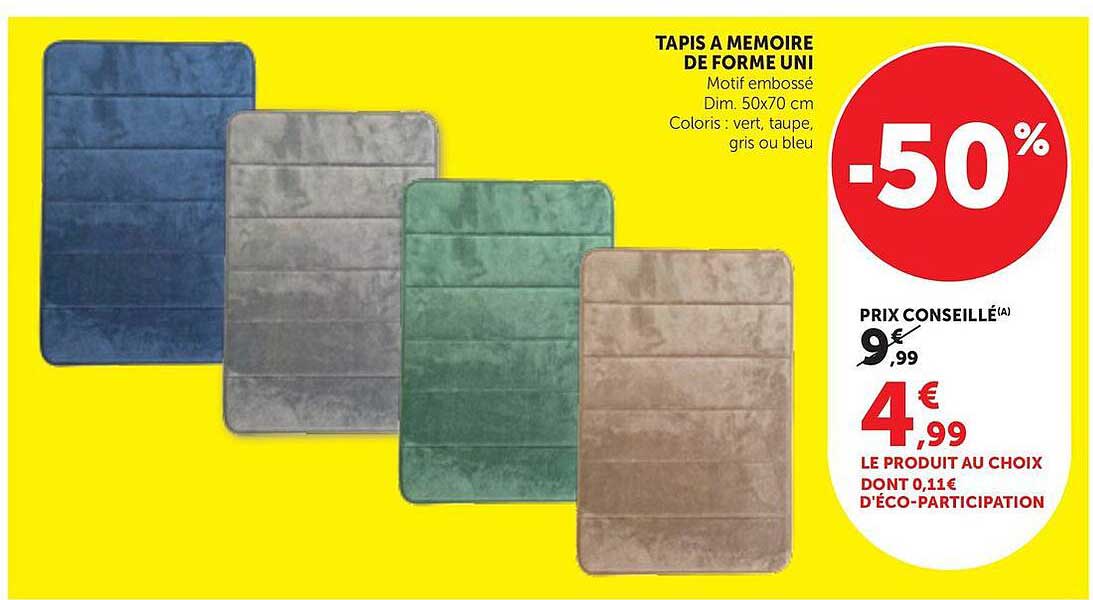 TAPIS A MEMOIRE DE FORME UNI