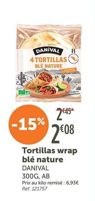 Tortillas wrap blé nature DANIVAL 300g, AB