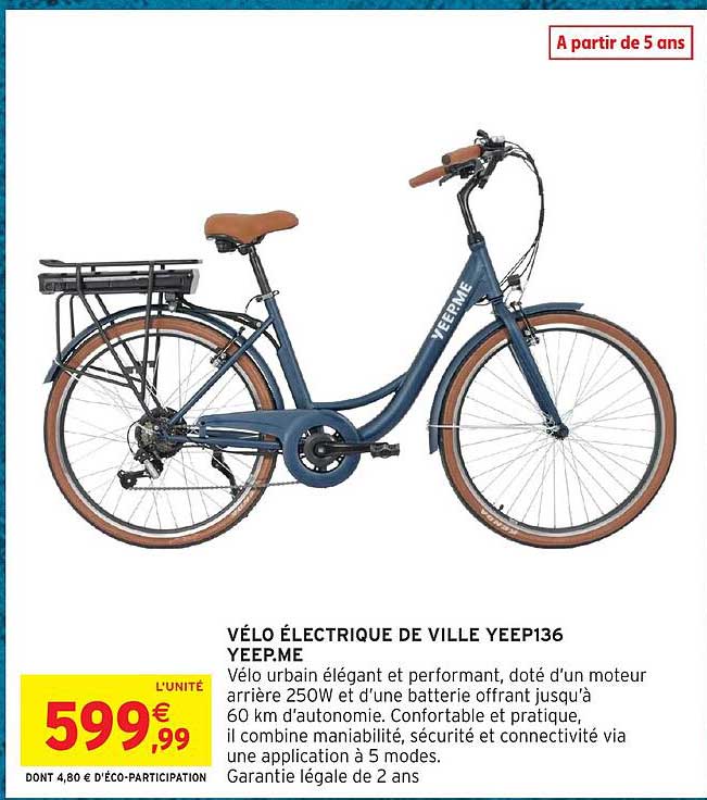 VÉLO ÉLECTRIQUE DE VILLE YEEP136 YEEP.ME