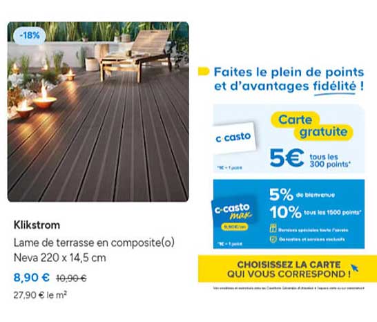 Klikstrom Lame de terrasse en composite(o) Neva 220 x 14,5 cm