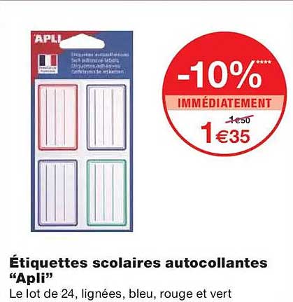 Étiquettes scolaires autocollantes “Apli”