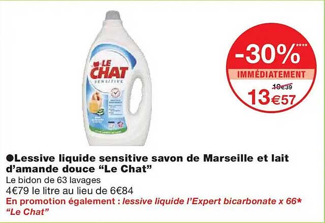 Lessive liquide sensitive savon de Marseille et lait d’amande douce “Le Chat”