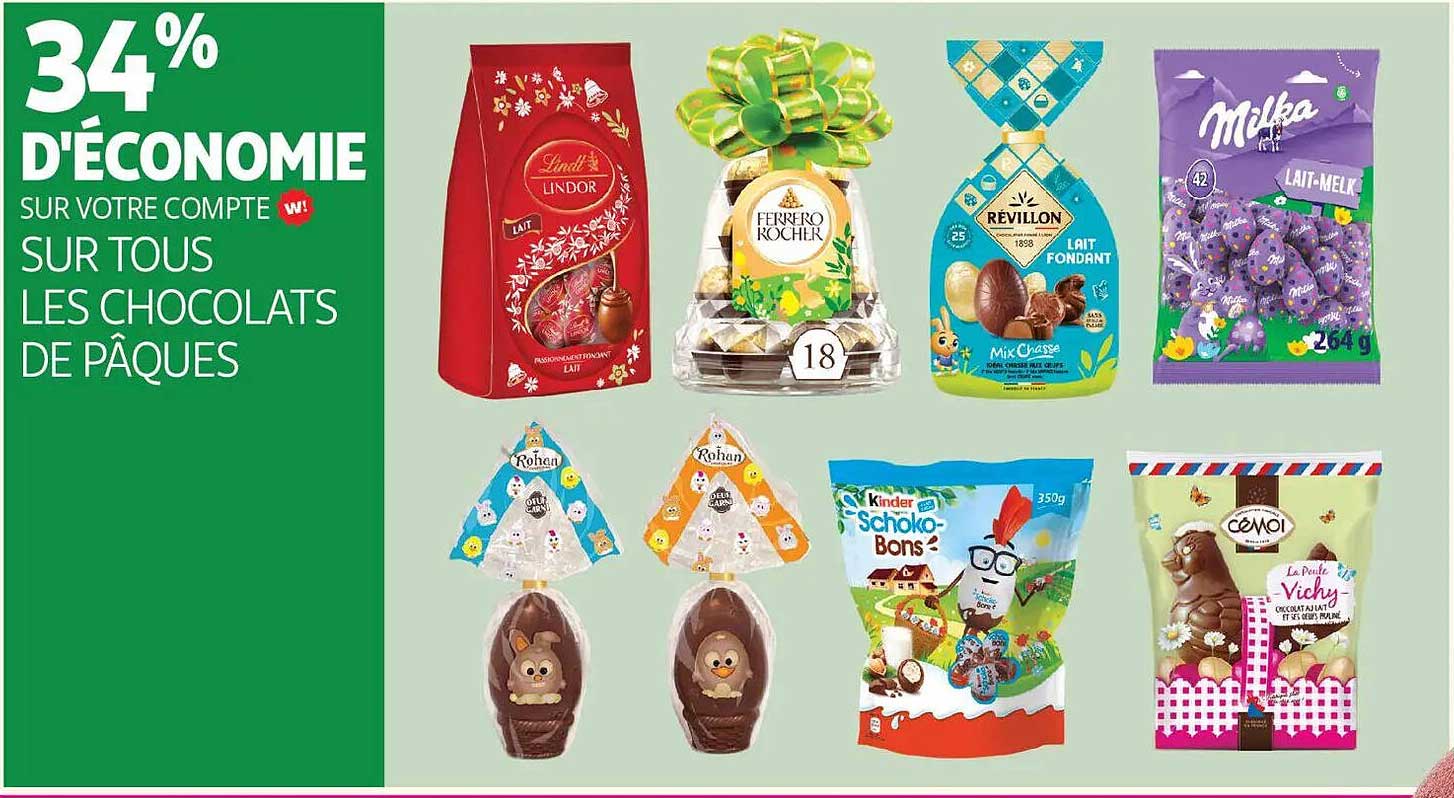 34 % D'ÉCONOMIE SUR TOUS LES CHOCOLATS DE PÂQUES