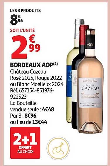 BORDEAUX AOP(2) Château Cazeau Rosé 2025, Rouge 2022 ou Blanc Moelleux 2024