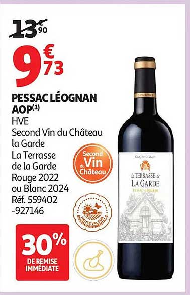 PESSAC LÉOGNAN AOP(1) HVE Second Vin du Château la Garde La Terrasse de la Garde Rouge 2022 ou Blanc 2024