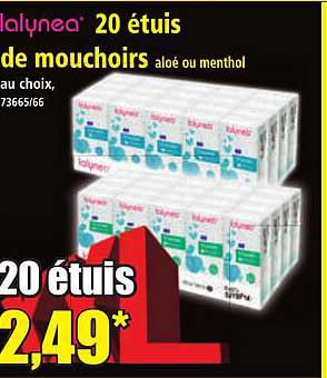 20 étuis de mouchoirs aloé ou menthol