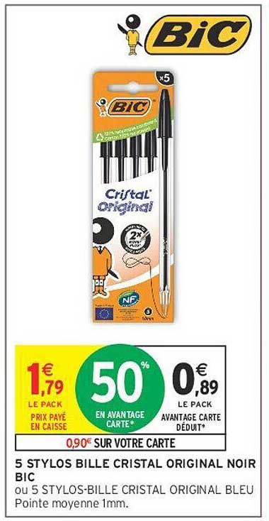 5 STYLOS BILLE CRISTAL ORIGINAL NOIR BIC