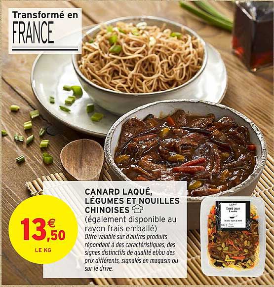 CANARD LAQUÉ, LÉGUMES ET NOUILLES CHINOISES