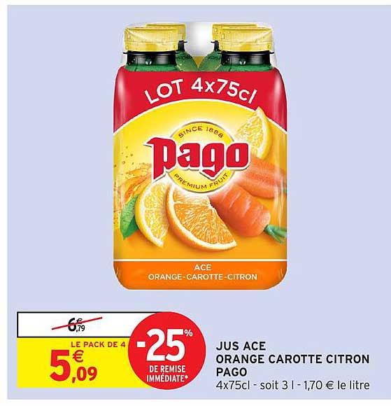 JUS ACE ORANGE CAROTTE CITRON PAGO