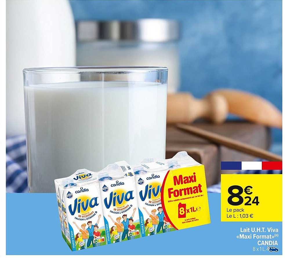 Lait U.H.T. Viva « Maxi Format » CANDIA 8 x 1 L