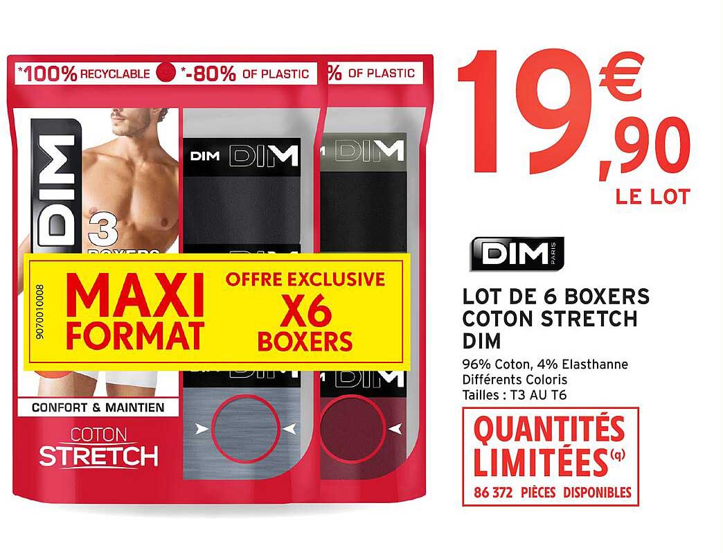 LOT DE 6 BOXERS COTON STRETCH DIM