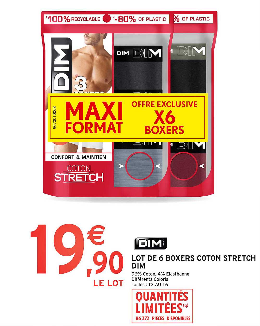 LOT DE 6 BOXERS COTON STRETCH DIM