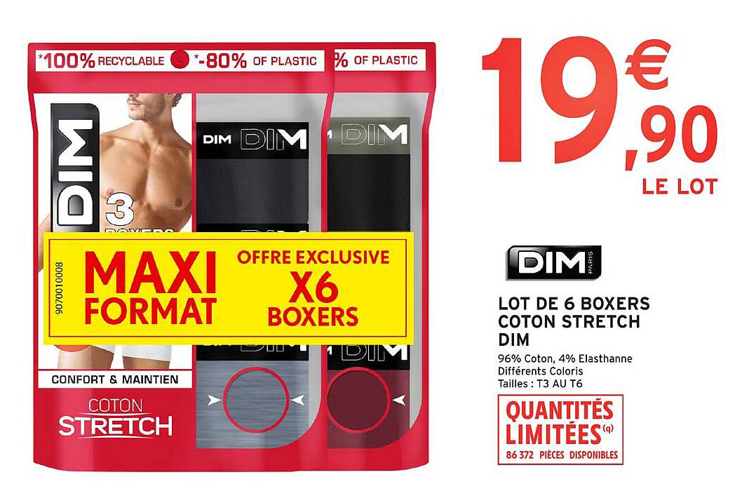 LOT DE 6 BOXERS COTON STRETCH DIM