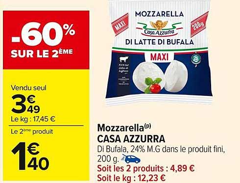 Mozzarella Casa Azzurra -60% SUR LE 2ème