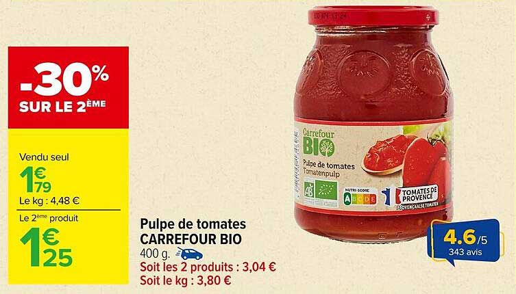 Pulpe de tomates CARREFOUR BIO 400 g