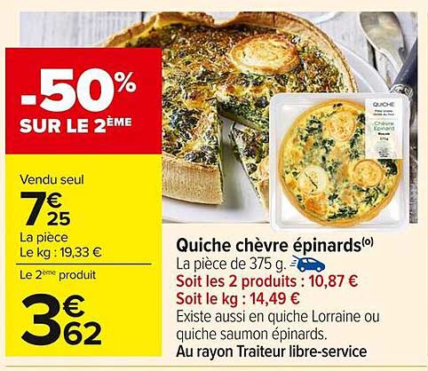 Quiche chèvre épinards