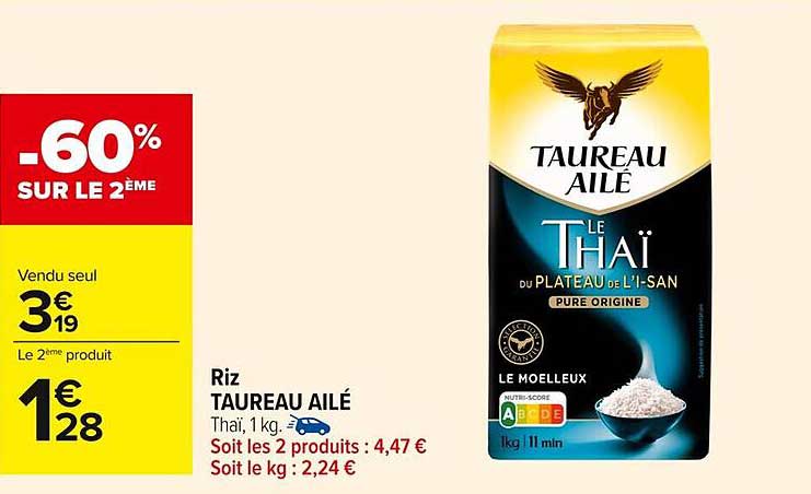 Riz TAUREAU AILÉ Thaï, 1 kg.