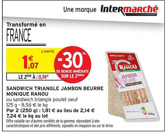 SANDWICH TRIANGLE JAMBON BEURRE MONIQUE RANOU