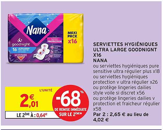SERVETTES HYGIÉNIQUES ULTRA LARGE GOODNIGHT X16