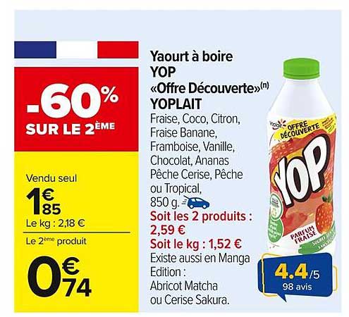 Yaourt à boire YOP «Offre Découverte»(n) YOPLAIT