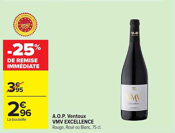 Vmv Rose Promo A.o.p. Ventoux Vmv Excellence Rouge, Rosé Ou Blanc, 75 Cl. chez ...