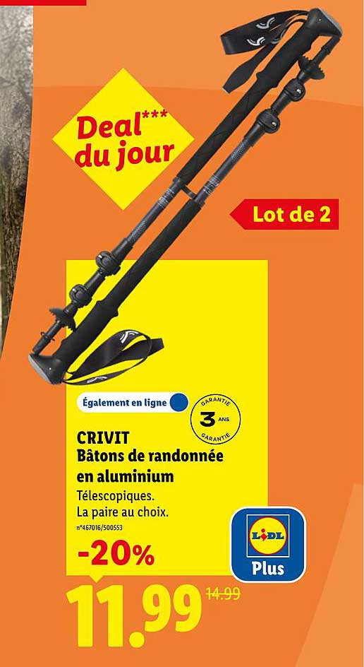 CRIVIT Bâtons de randonnée en aluminium