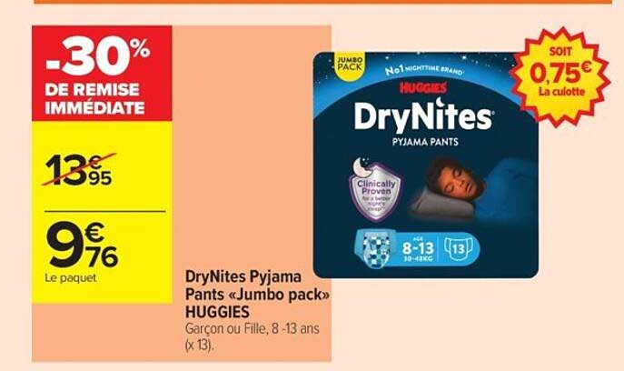 DryNites Pyjama Pants «Jumbo pack» HUGGIES Garçon ou Fille, 8 - 13 ans (x 13).