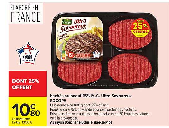 hachés au boeuf 15% M.G. Ultra Savoureux SOCOOPA