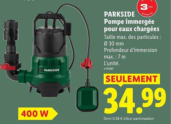 PARKSIDE Pompe immergée pour eaux chargées