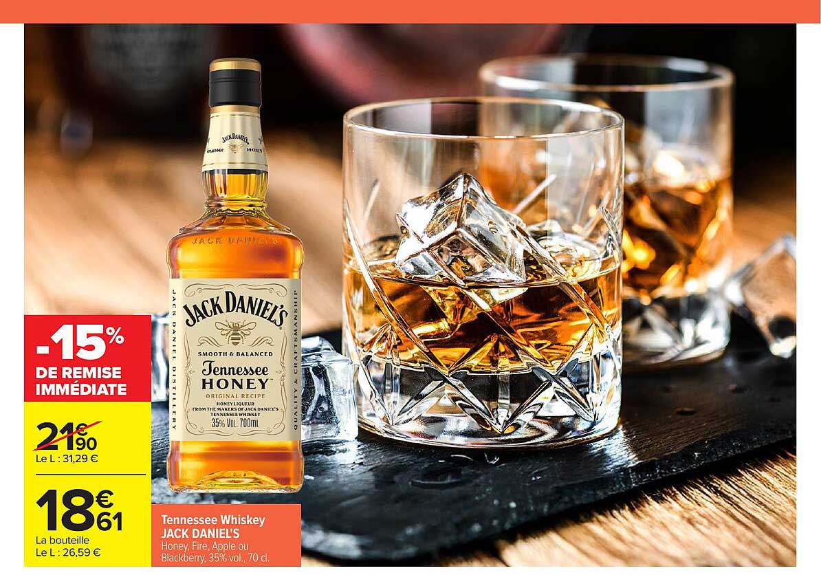Tennessee Whiskey JACK DANIEL'S Honey, Fire, Apple ou Blackberry, 35% vol., 70 cl