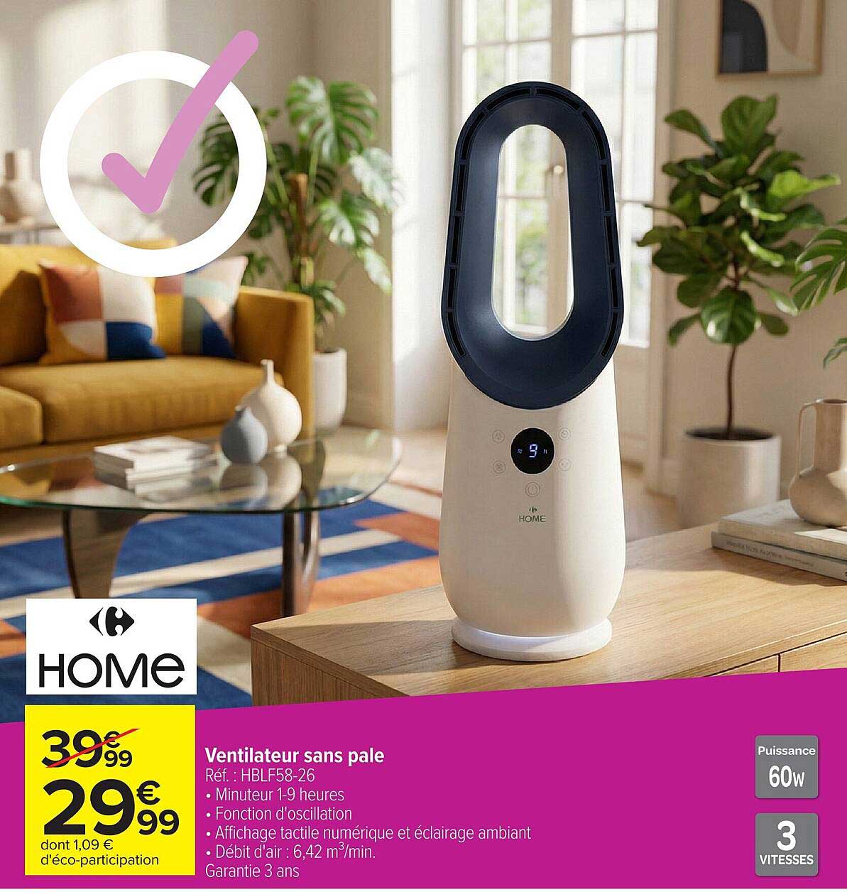 Ventilateur 3 Vitesses Brume Tristar VE-5884 Ventilateur Brumisateur Avec Ionisateur - Rafraîchissement 3 En 1