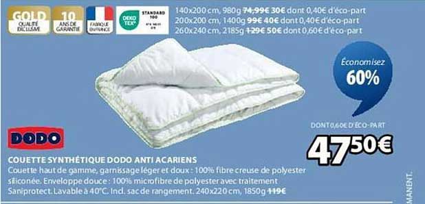 COUETTE SYNTHÉTIQUE DODO ANTI ACARIENS