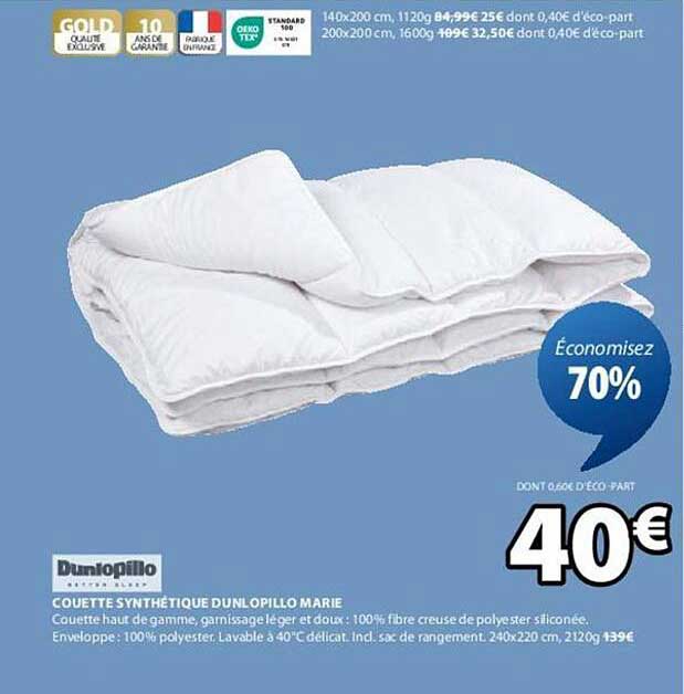 COUETTE SYNTHETIQUE DUNLOPILLO MARIE
