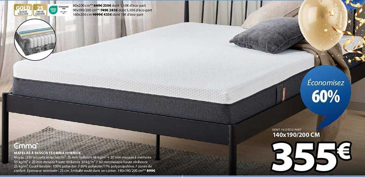Matelas à ressorts EMMA HYBRIDE