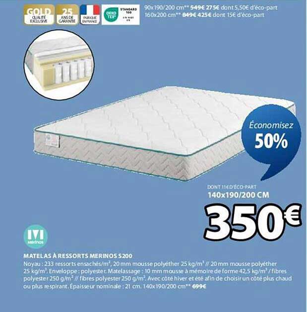 MATELAS À RESSORTS MERINOS S200