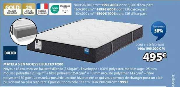 MATELAS EN MOUSSE BULTEX F200