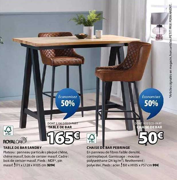 TABLE DE BAR SANDBY et CHAISE DE BAR PEBRINGE
